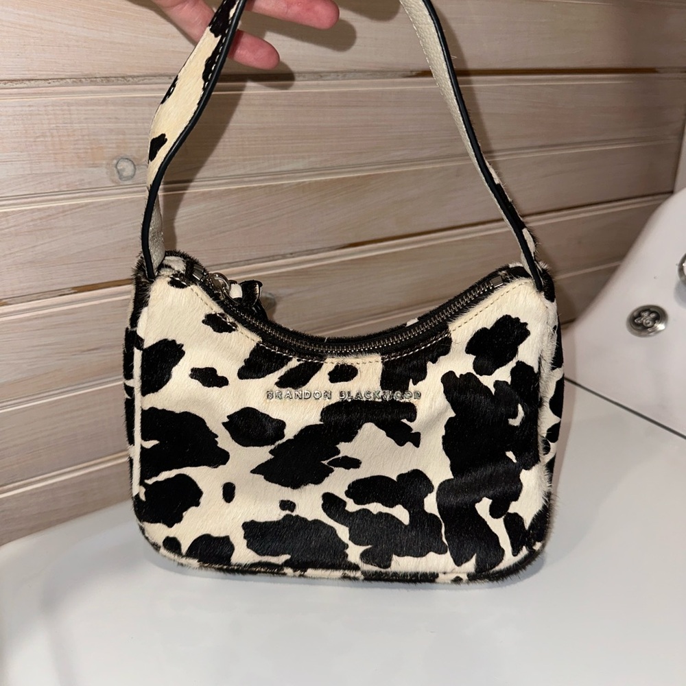 Brandon Blackwood Ponyhair Cow Print Shoulder Bag